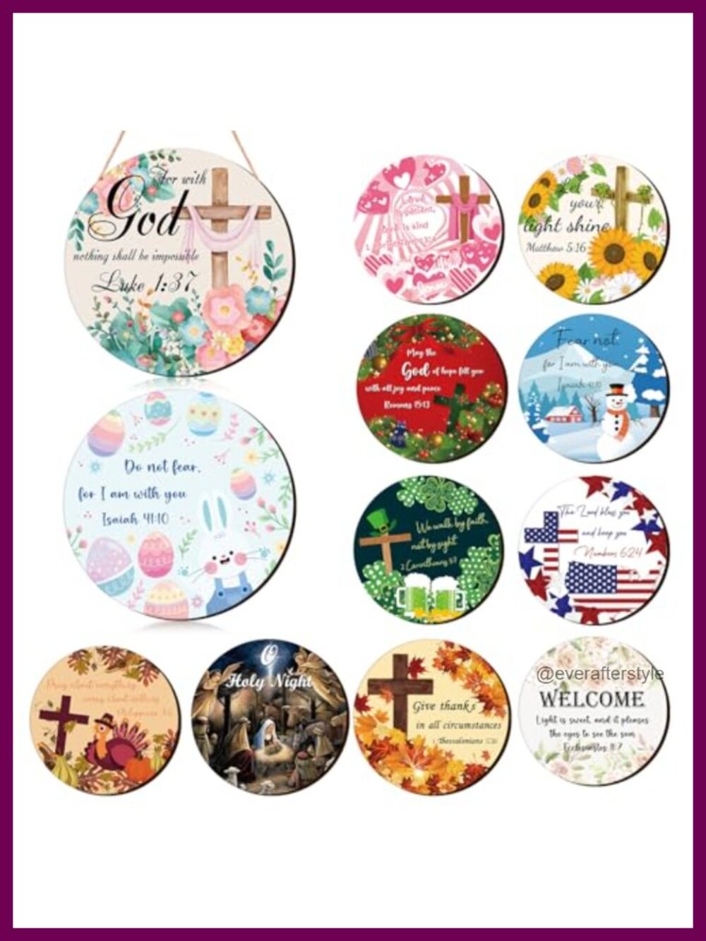 12 Pc Wood Christian Cross Wreath Door Sign Set Interchangeable Seasonal Wall